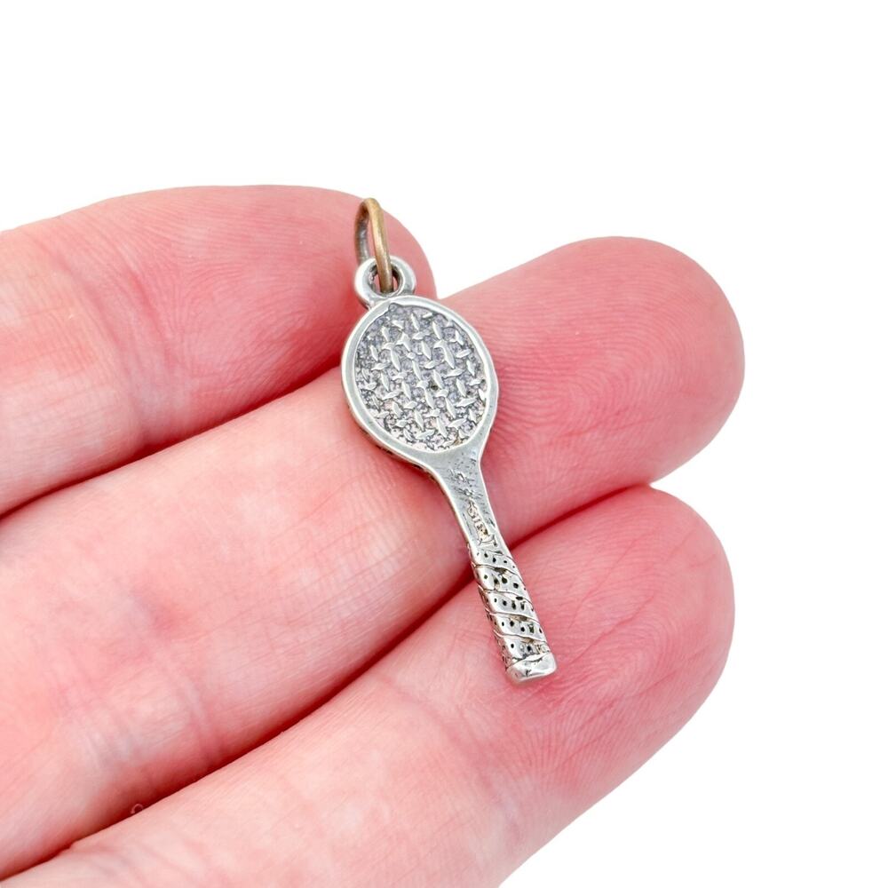 Vintage Sterling Silver 925 Textured Tennis Racket Pendant Charm